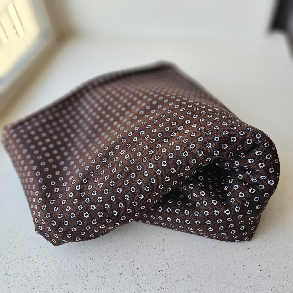 1970s Vintage 4 Yards Dark Brown Geometric Polkadot Poly Fabric Chocolate #74